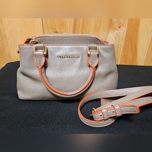 Vera Bradley Grey Pebble Grain Satchel Red Pipeing Crossbody Adjustable Strap
